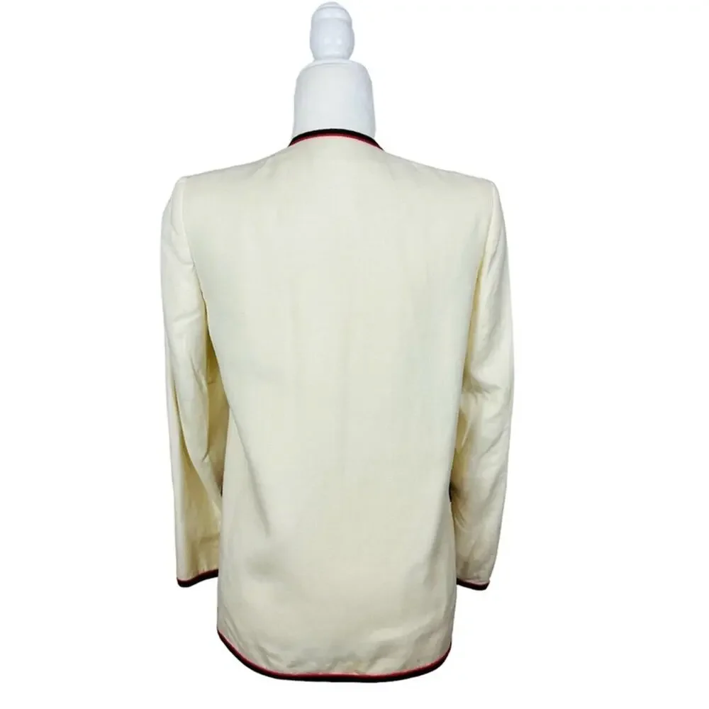 Vintage Christian Dior Linen Blend Jacket Size 6 Cream Black Red Classic Prep